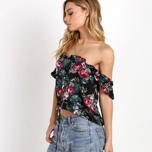 Auguste The Label Havana Nights Stevie 70's Crop Top Floral Black Size XS